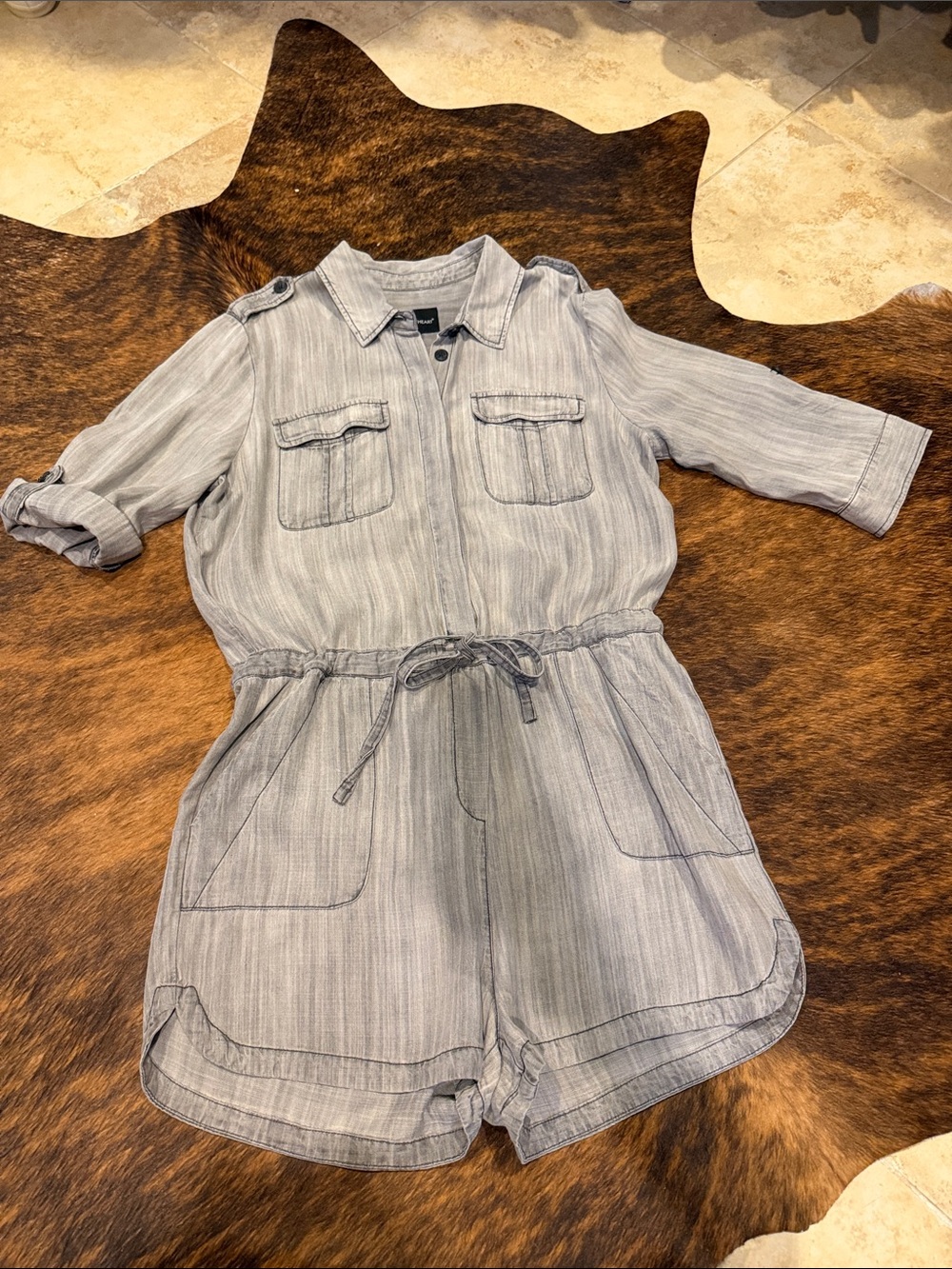 Women’s Lightweight Chambray One-Piece Romper - Gray